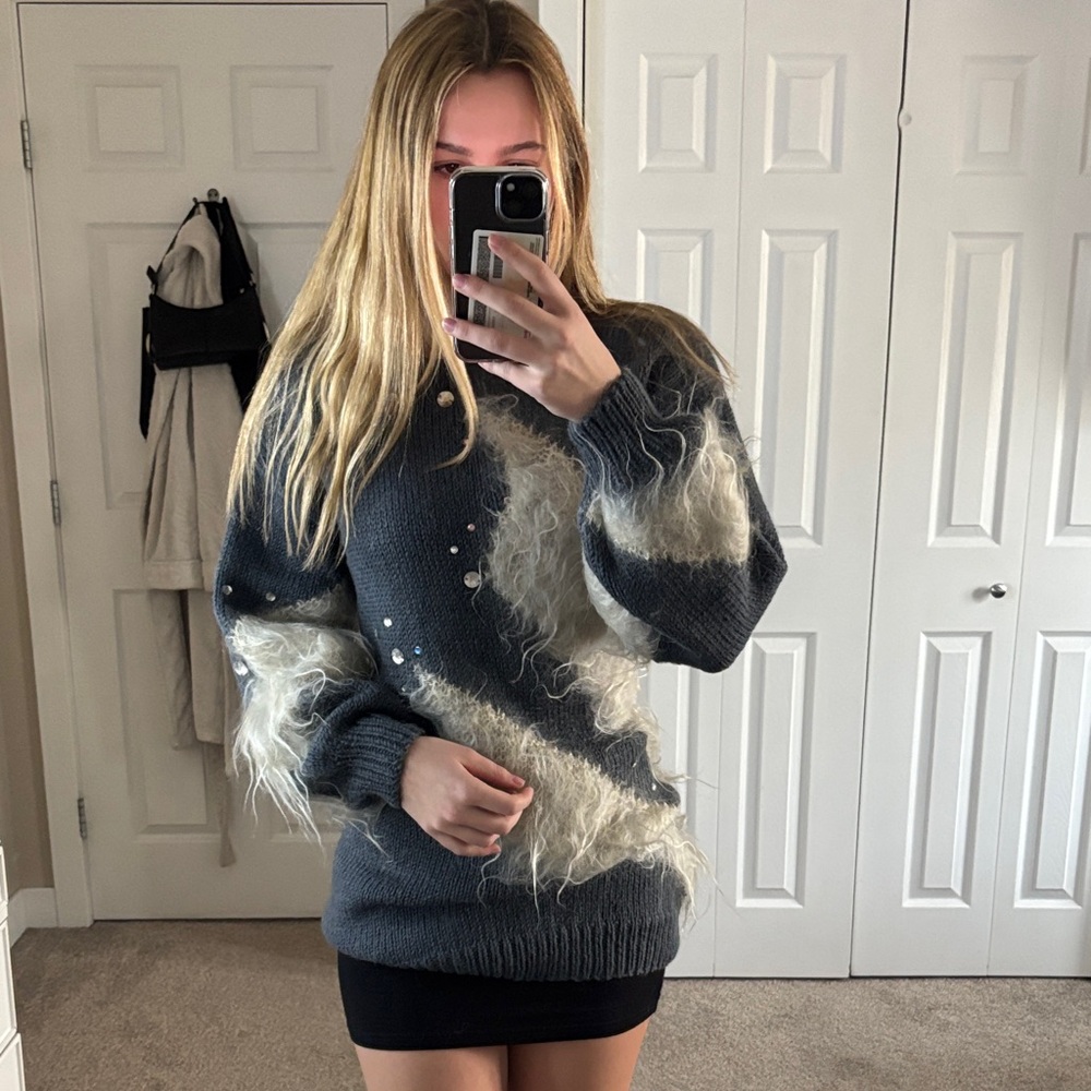 Gray and White Women's Sweater